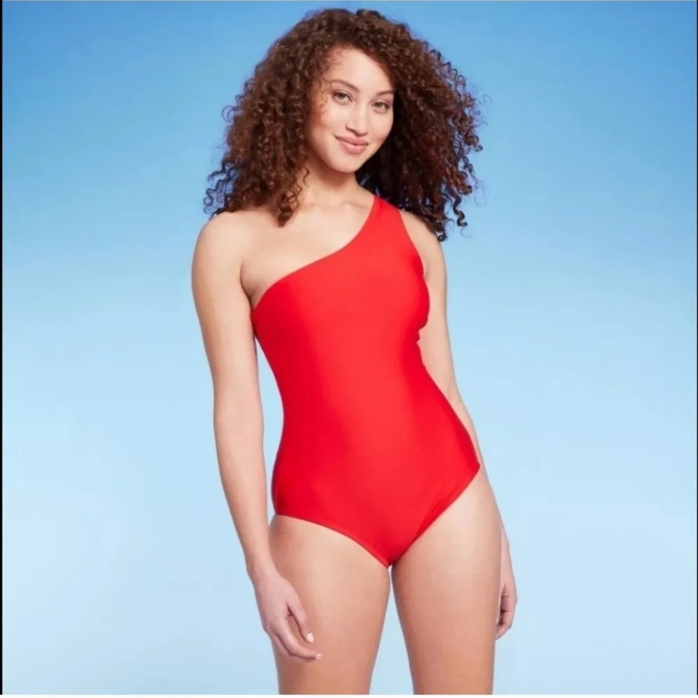 Kona Sol Red Tummy Control One-Shoulder Swim One Piece - Picture 1 of 3